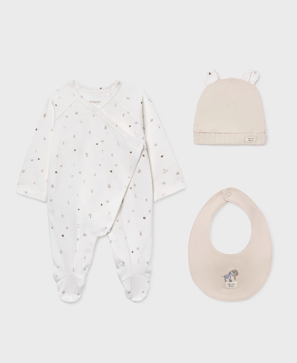 Mayoral Three-Piece Sleepsuit/Hat/Bib Set Style 9979 - Pottery